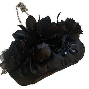 WHBM Black Satiny Bead Mini Clutch Wristlet Formal Evening Bag WHITE HOUSE